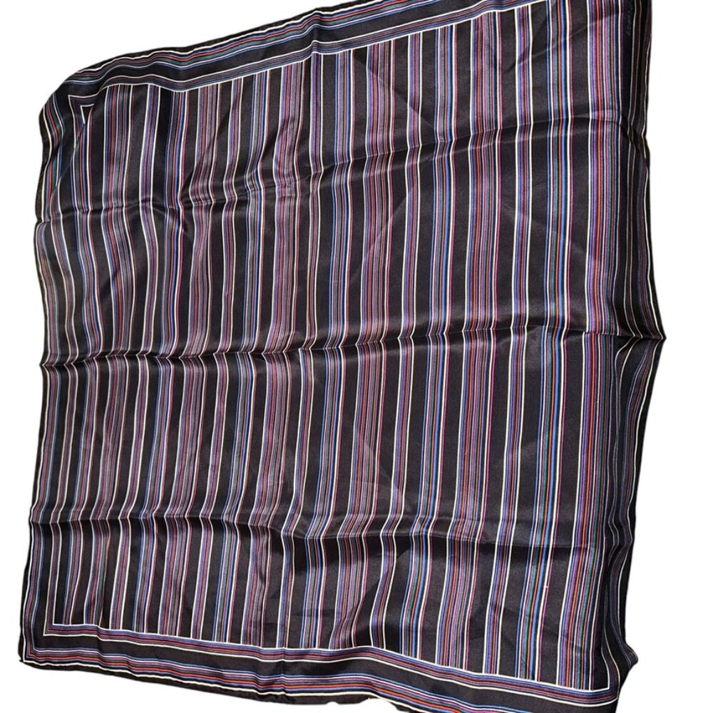 Albert Nipon JAPAN vintage purple teal stripes SILK scarf handkerchief
